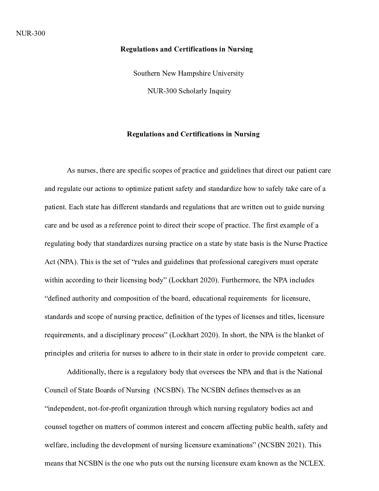 Preview image for 3 2 reflection.docx  NUR-300  Regulations and Certifications in Nursing  Southern New Hamp